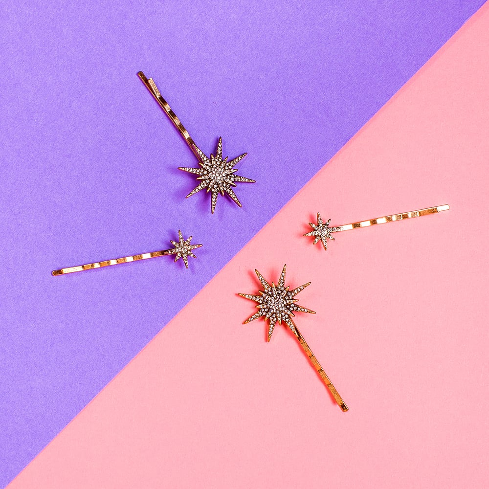 Image of Crystal Embellished Aurora Star Bobby Pin Pair