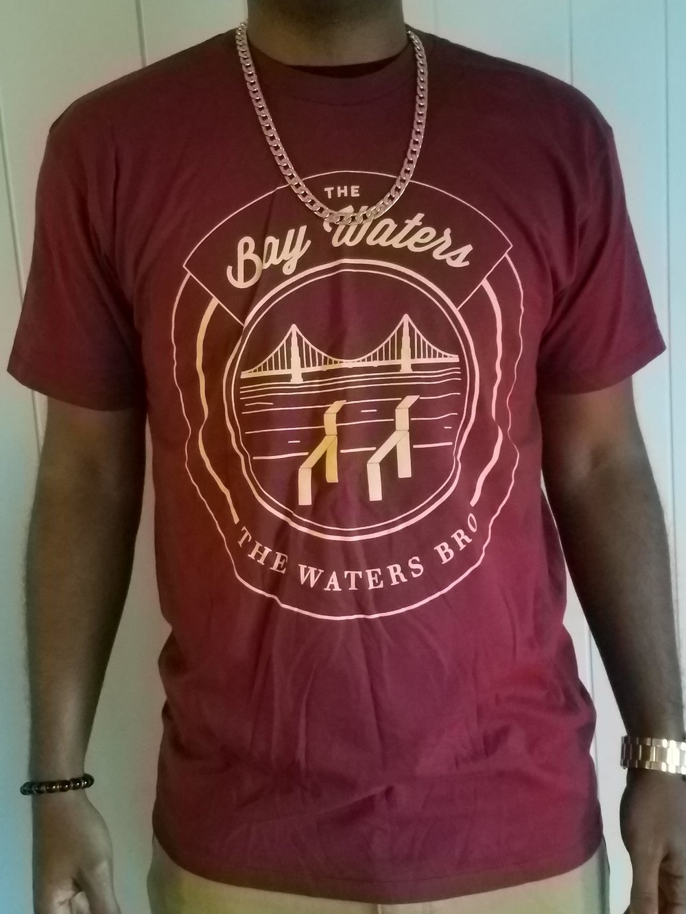 Image of Bay Waters Burgundy Tee with Beige print