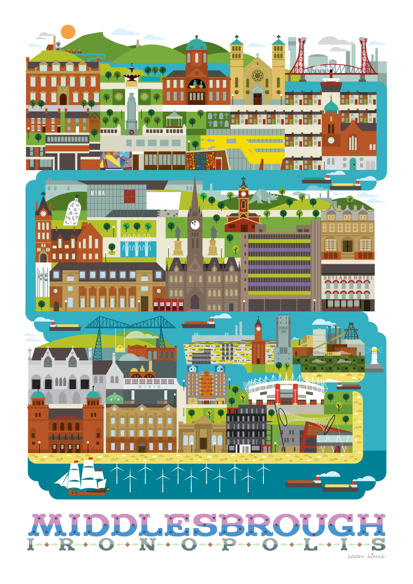 Middlesbrough Ironopolis A3 signed print Sean Sims