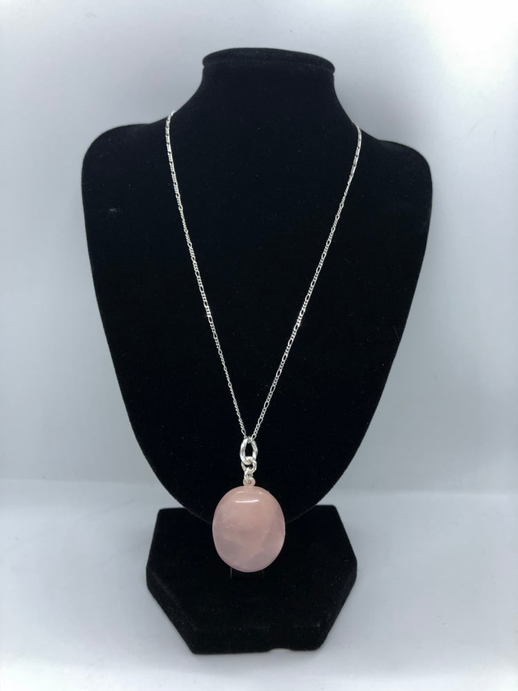 Image of Rose Quartz Pendant & 20 inch 925 Sterling Silver Chain