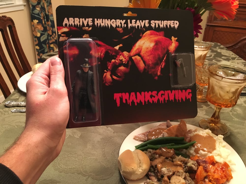 Custom carded Pilgrim figure from Eli Roth's Horror trailer Thanksgiving