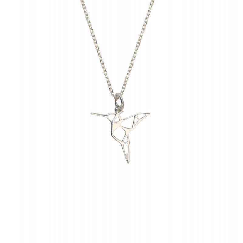 Image of collar plata origami colibrí