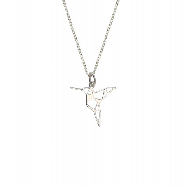Image of collar plata origami colibrí