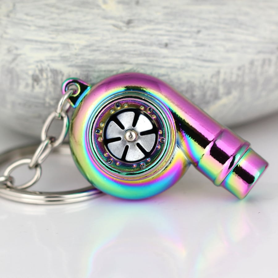 Image of Real Whistle Sound Metal Turbo Keychain Spinning Turbine Keychain (Rainbow)