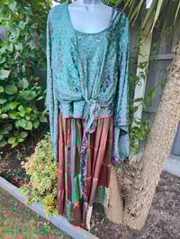 Image 1 of Kimono and cami top Set-dark green and black grey
