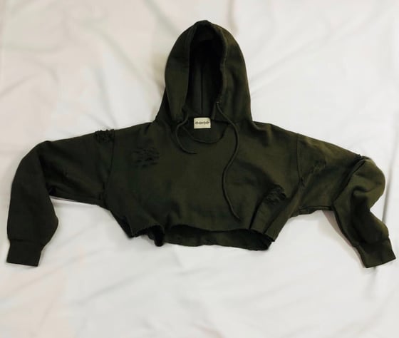 Image of WOMEN'S OLIVE CROP HOODIE