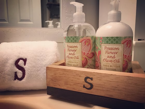 Image of Bathroom Caddy with Monogrammed Hand Towel