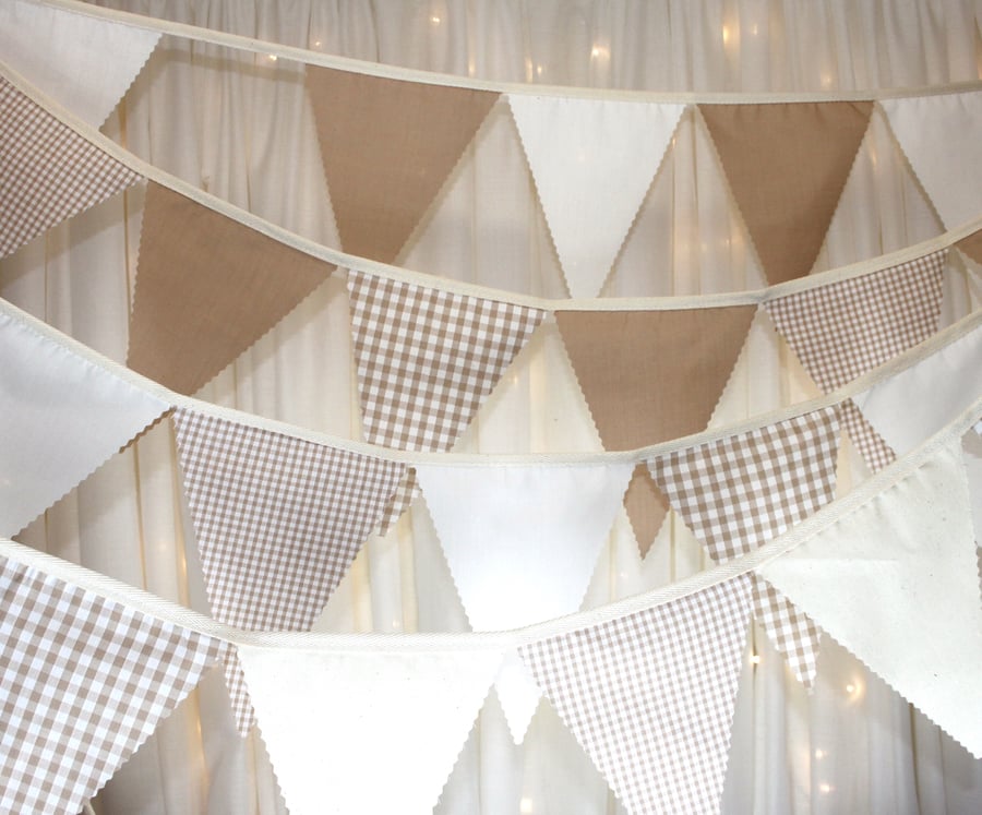 Image of Beige and Cream Checked Bunting with a choice of cominations