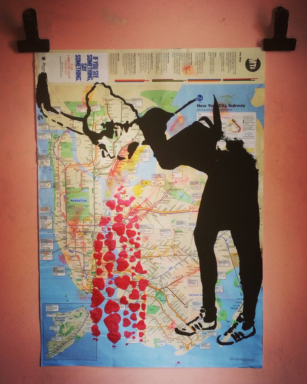 Image of "Banksy". Original silkscreen on New York City Bike Map.