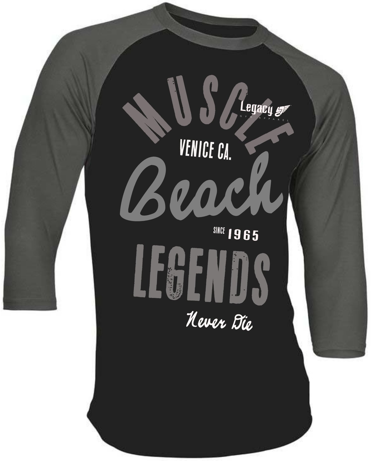 Image of Muscle Beach Legends Triblend Baseball T-Shirt - Black/Grey