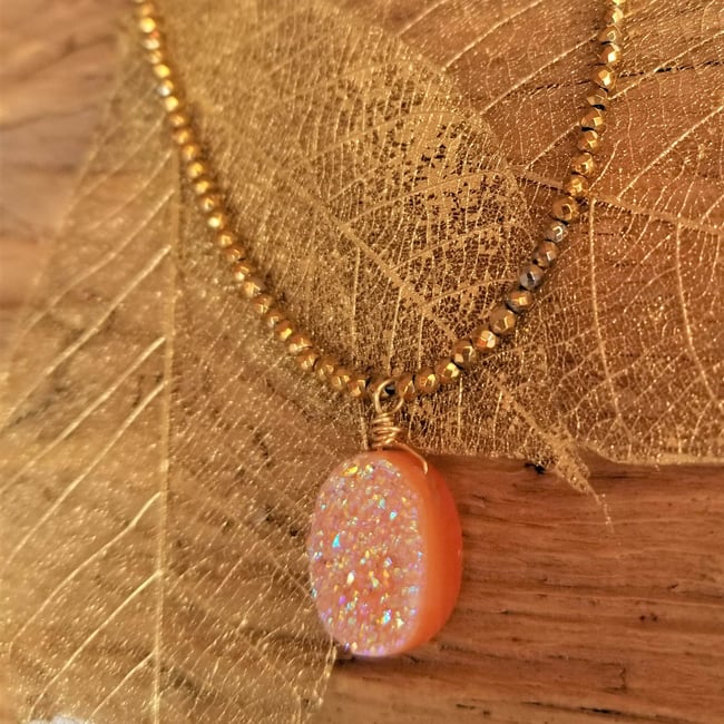 Effervescent Orange Sherbet Druzy Necklace - Gold