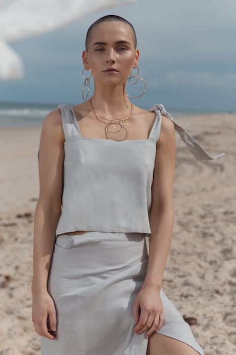 Image of Linen Backless Tie Top