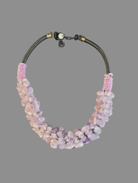 Necklace - black wrapped, lavender/pink stones