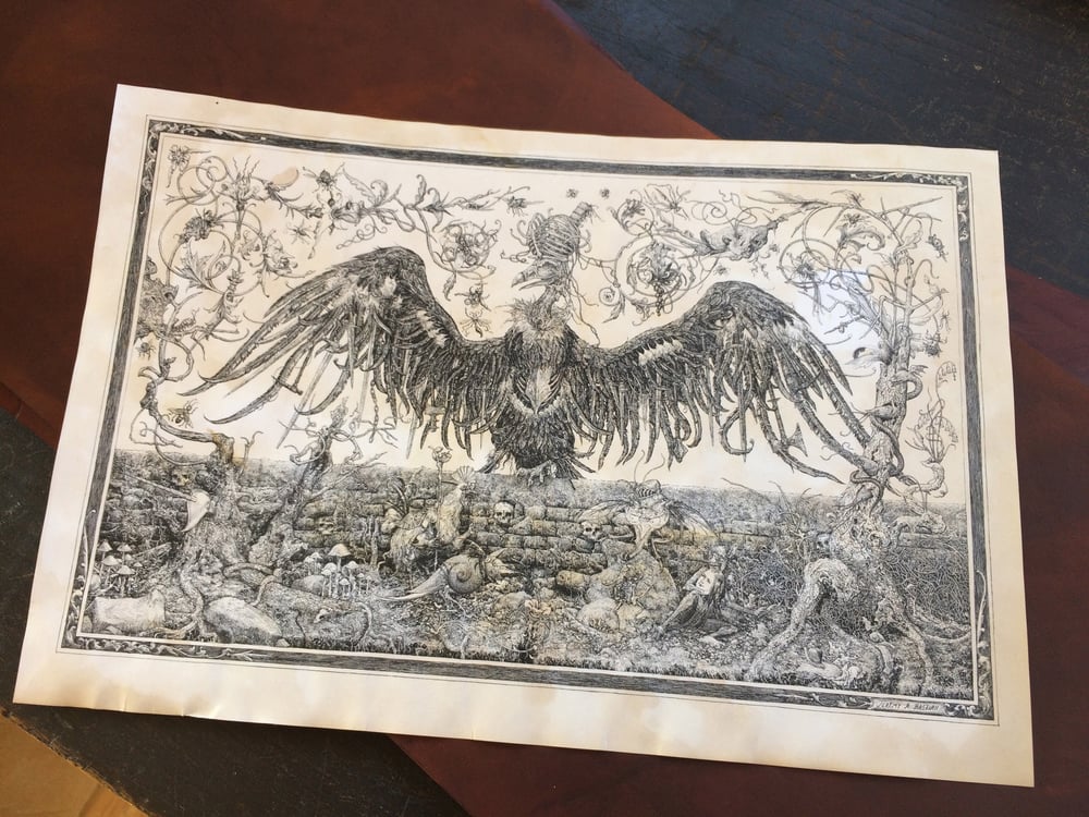 Image of The Last Witch's Head at the Wall of Man's Ruin -tea stained print-