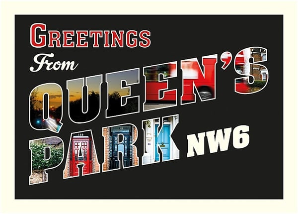 Image of Greetings from Queens Park - Single card in black