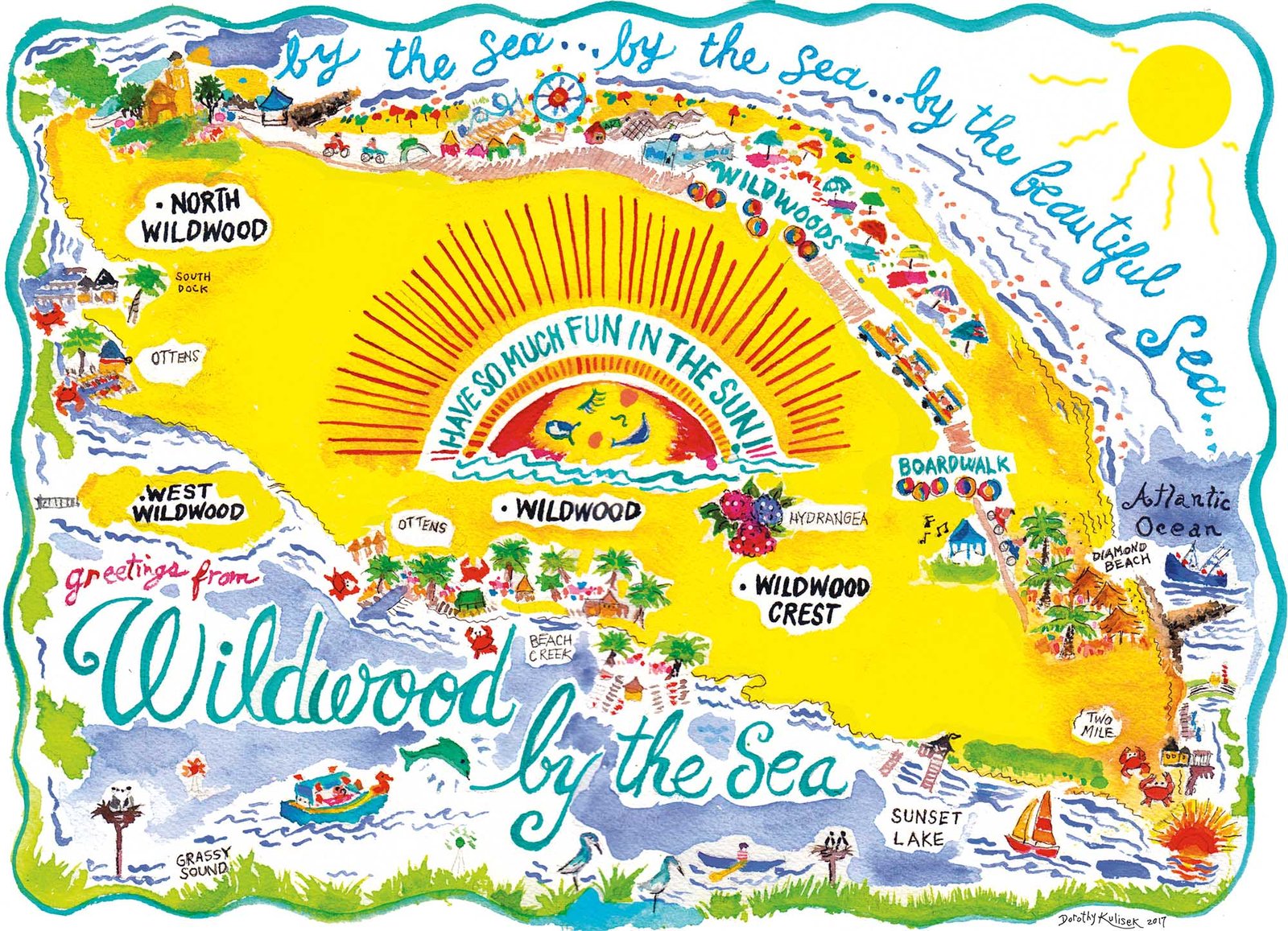 The Sun By The Sea Online Store — Retro Wildwood Map Greeting Card