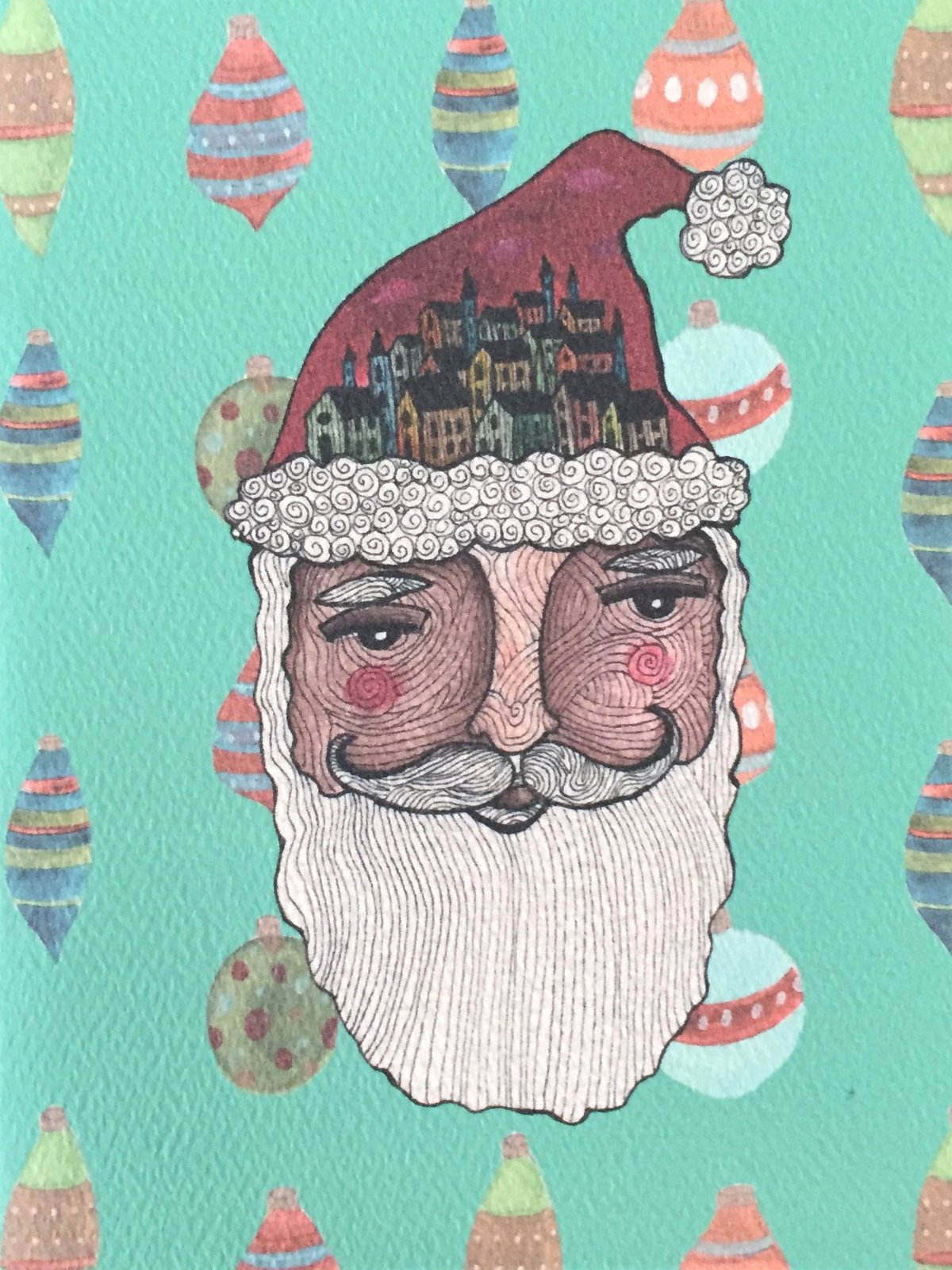 Image of Christmas Card - Santa Village (Aqua)