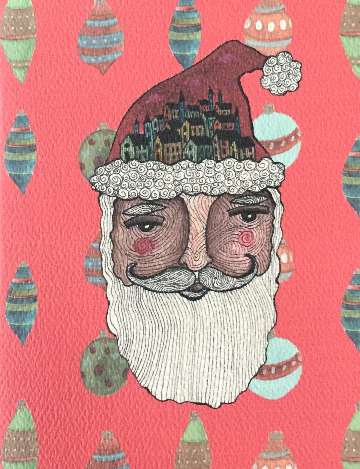 Image of Christmas Card - Santa Village (Coral)