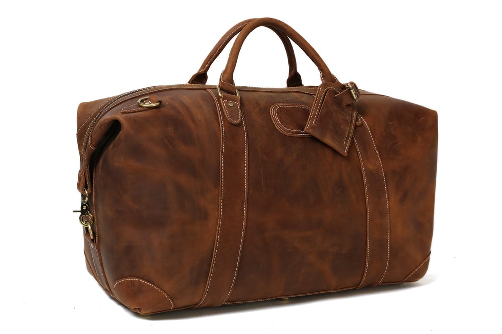 Image of Handcrafted Vintage Style Top Grain Calfskin Leather Travel Bag Duffle Bag Holdall Luggage DZ07