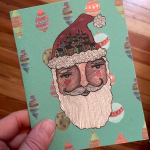 Image of Christmas Card - Santa Village (Aqua)