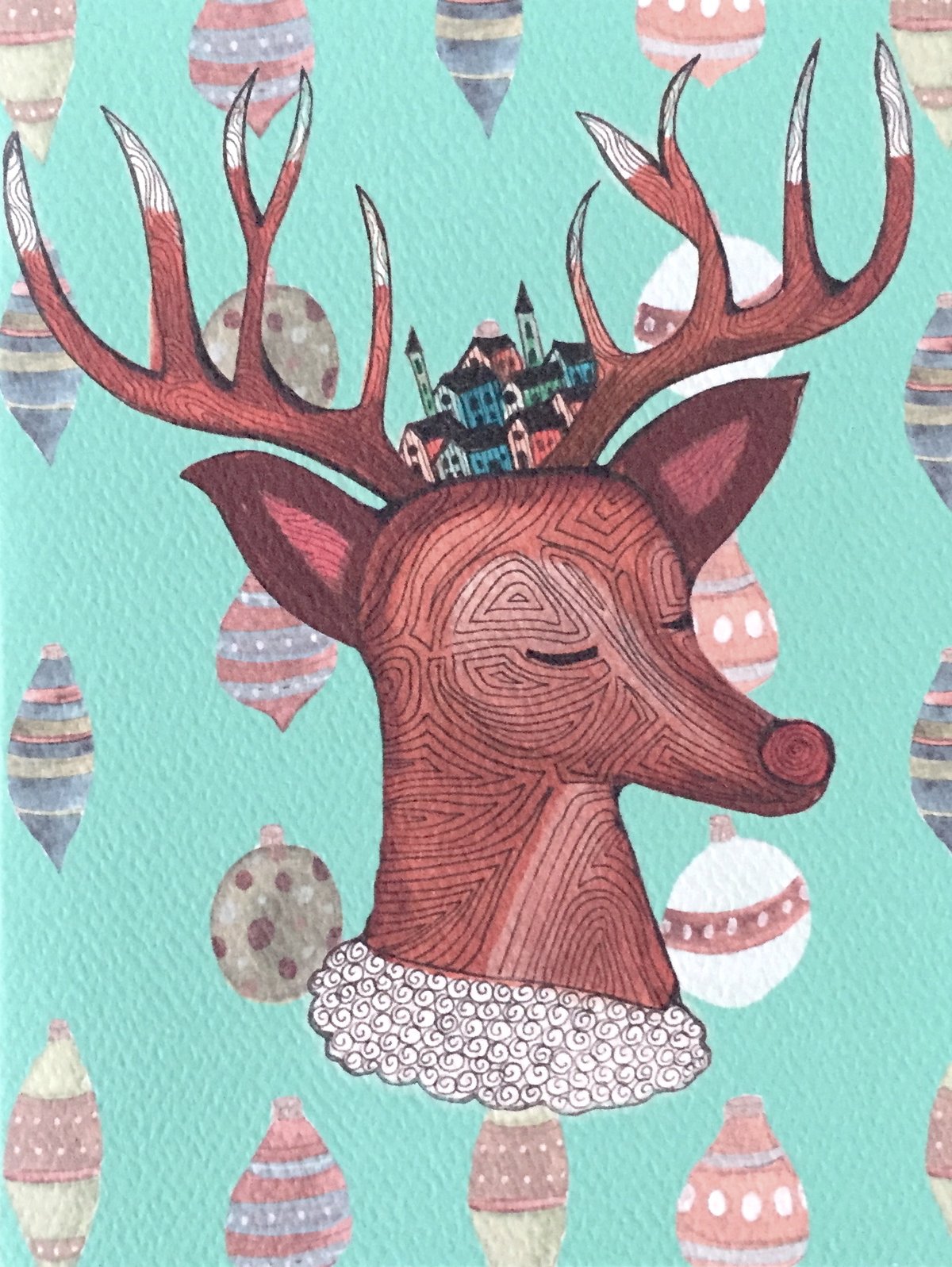 Image of Christmas Card - Rudolph Village (Aqua)