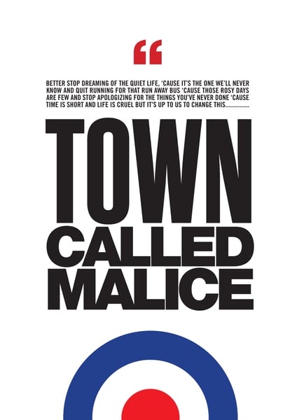 Image of The Jam - 'Town Called Malice' lyric poster for Paul Weller & The Jam fans
