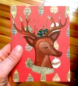 Image of Christmas Card - Rudolph Village (coral)