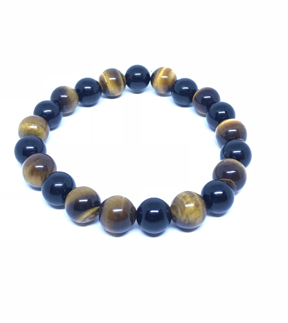 Image of Mens tigereyes 10mm bracelet with onyx