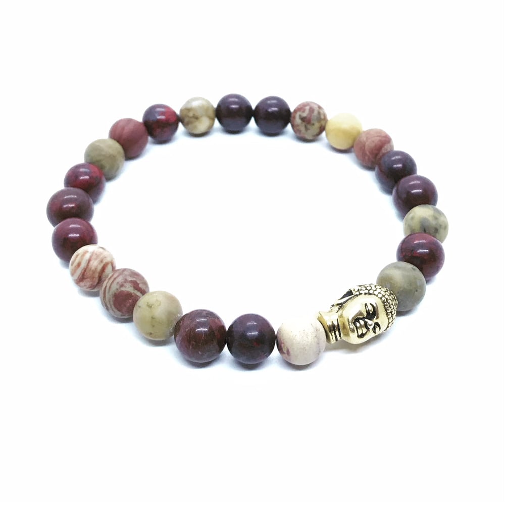 Image of Mixed jasper stretch bracelet with buddha