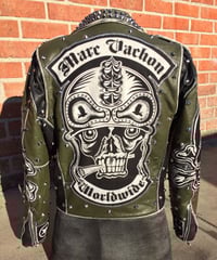 Image 1 of  Army Green Sargeant Skull Leather Jacket 