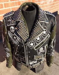 Image 3 of  Army Green Sargeant Skull Leather Jacket 