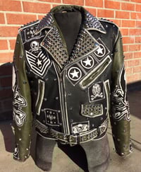 Image 4 of  Army Green Sargeant Skull Leather Jacket 