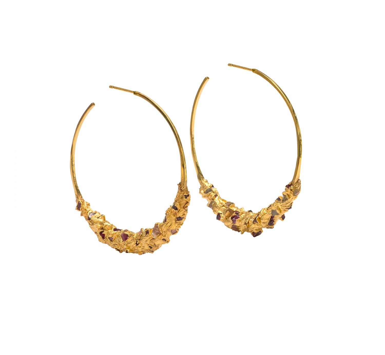 Image of Giant Citrine + Garnet + Yellow Gold Vermeil Encrusted Hoops