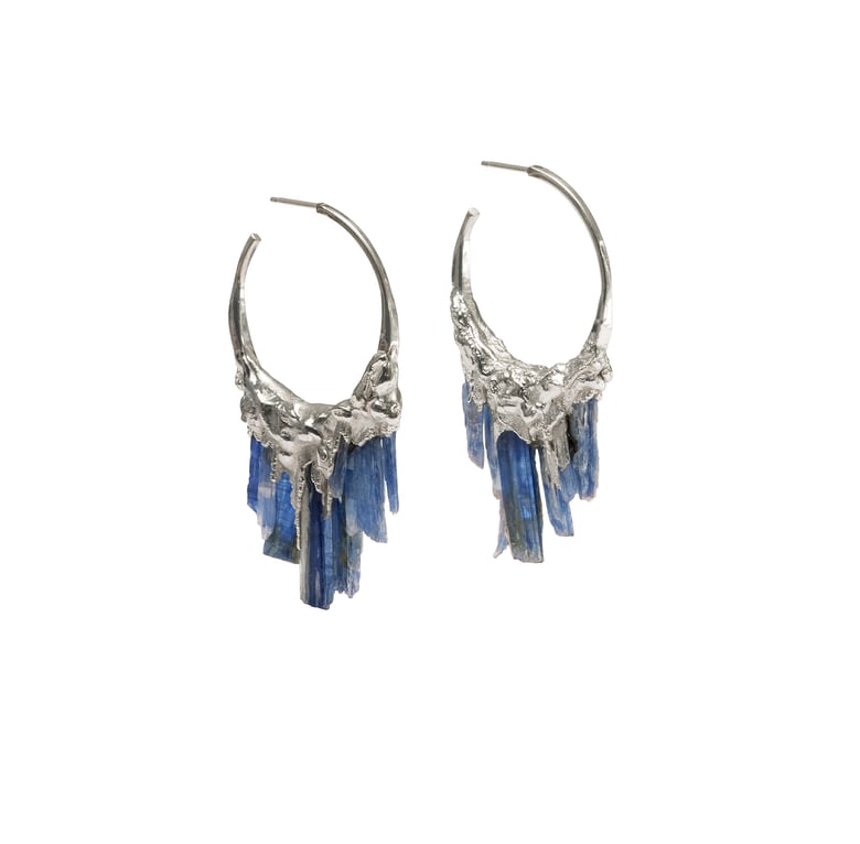 Image of Kyanite + Sterling Silver Hoops 