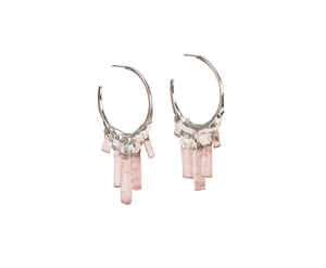 Image of Pink Tourmaline + Sterling Silver Hoops