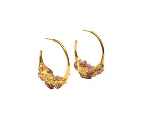 Image of Raw Ruby + Yellow Gold Vermeil Encrusted Hoops 