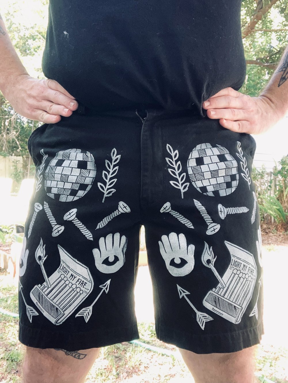 'Party People' Custom Blockprinted Chino Shorts