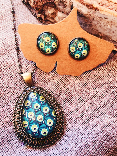 Image of Parure Peacock collier et puces d’oreilles