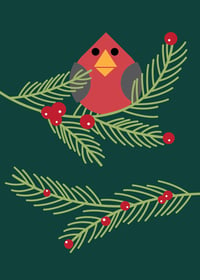 Image 2 of Holly Jolly Evergreen Bird Holiday Greeting Card 