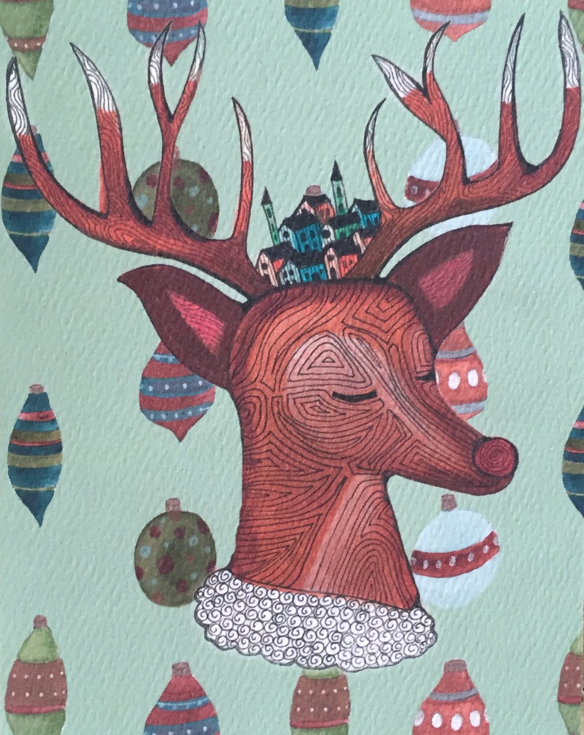 Image of Christmas Card - Rudolph Village (Light Blue)