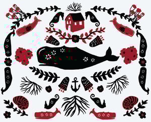 Image of Whale and the Sea Tea Towel/Napkin - Set of 2