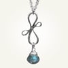 Victorian Ribbon Mini Necklace with Labradorite, Sterling Silver
