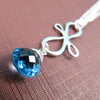 Victorian Ribbon Mini Necklace with Swiss Blue Topaz, Sterling Silver