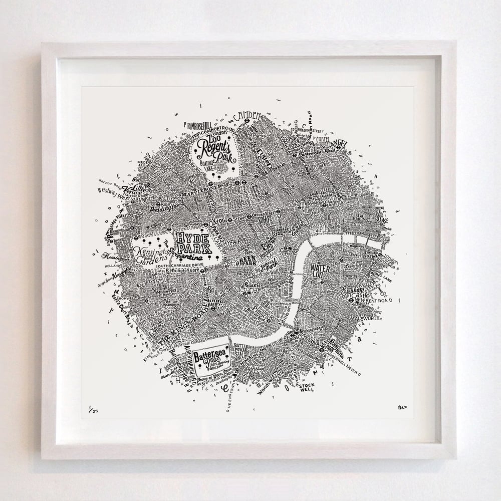 Typographic Street Map Of Central London (White)