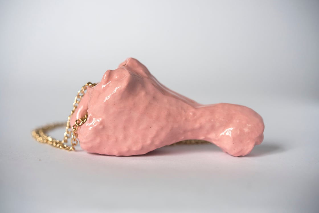 Image of Pink Glazed Ceramic Drumstick Necklace