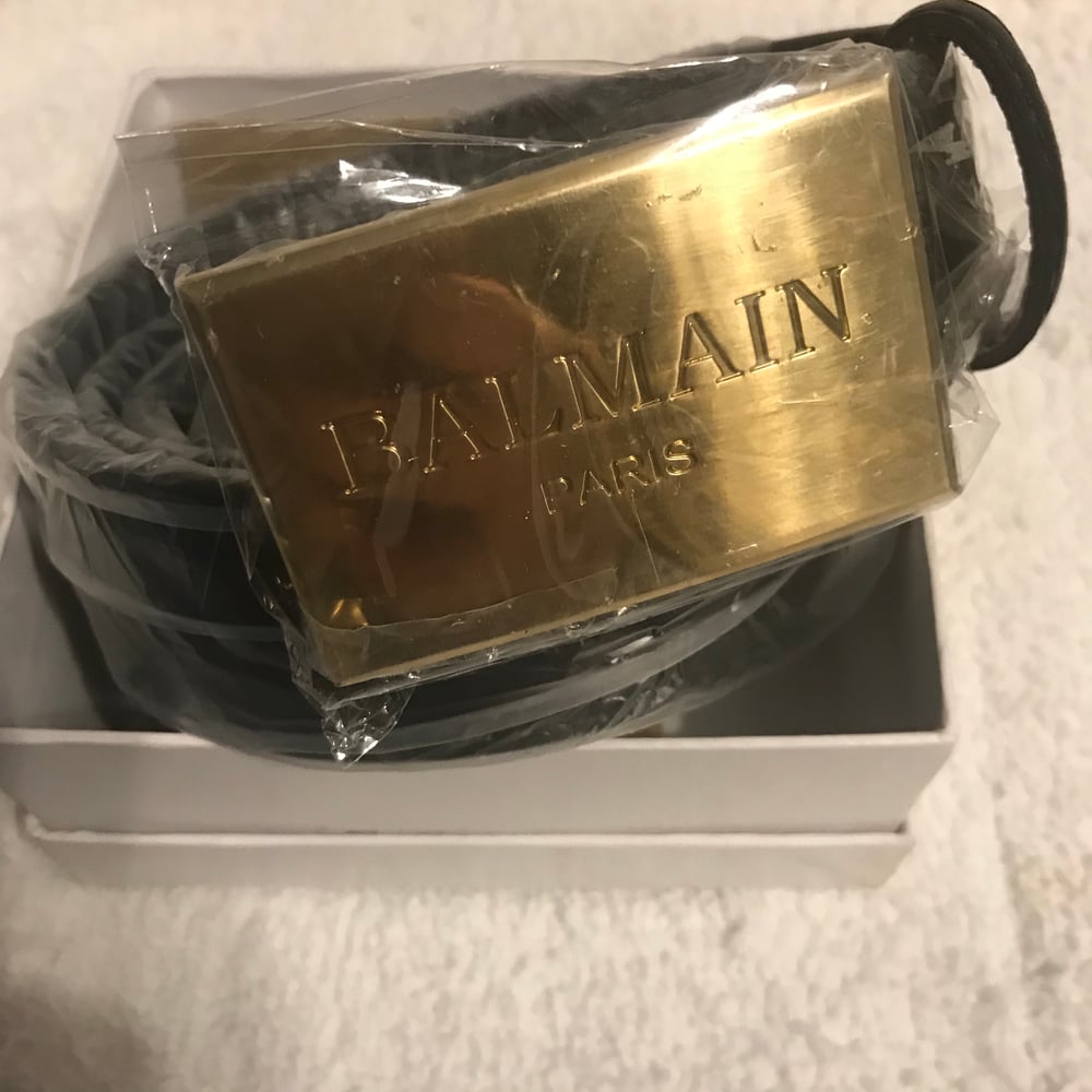 Image of Mens Genuine Leather Balmain Belt with Gold Buckle