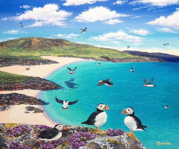 Image of Mingulay puffins giclée print