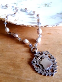 Image 1 of 1898 Sterling Fob with Laurels, Gray Pearls- 3OT