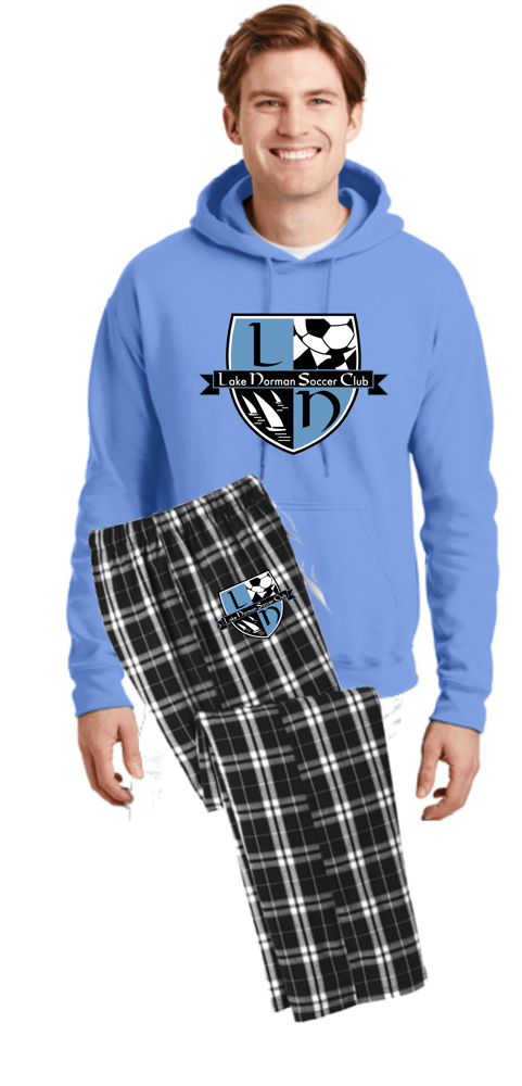 Image of Young Mens Tournament Lounging Set - Carolina Blue Hoodie/Black Flannel
