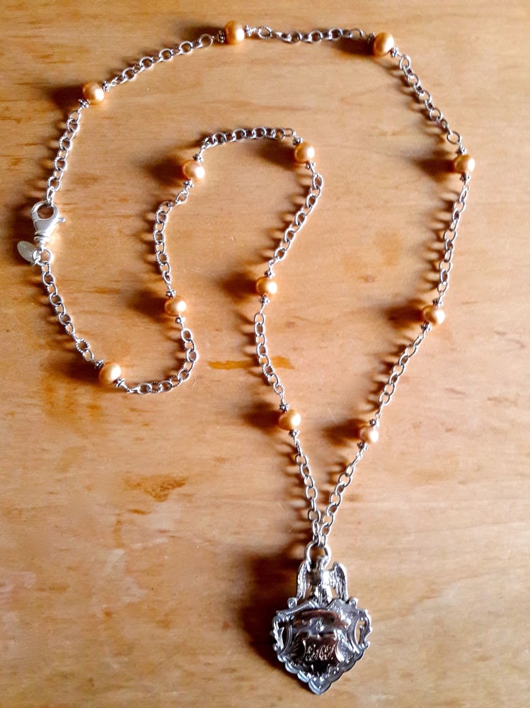 Image of Large Heavy Gothic Fob with Pearls #4QL